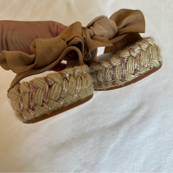 J/SLIDES Sandals Suede Espadrille Slide Tan Bow Size 8 - Picture 16 of 16